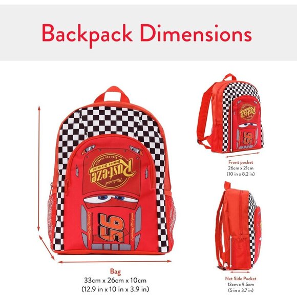 🆕 Disney Lightning McQueen School Bag Boys Red Cars Kids Backpack - Picture 4 of 8